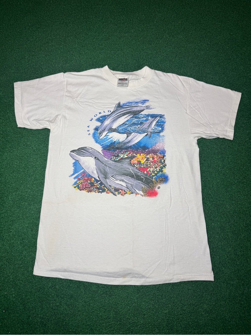 Sea World Dolphin Graphic Animal Print Vintage 90s Large T Shirt 21x30
